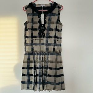 KS.178  Black beaded Silk lattice dress Size M